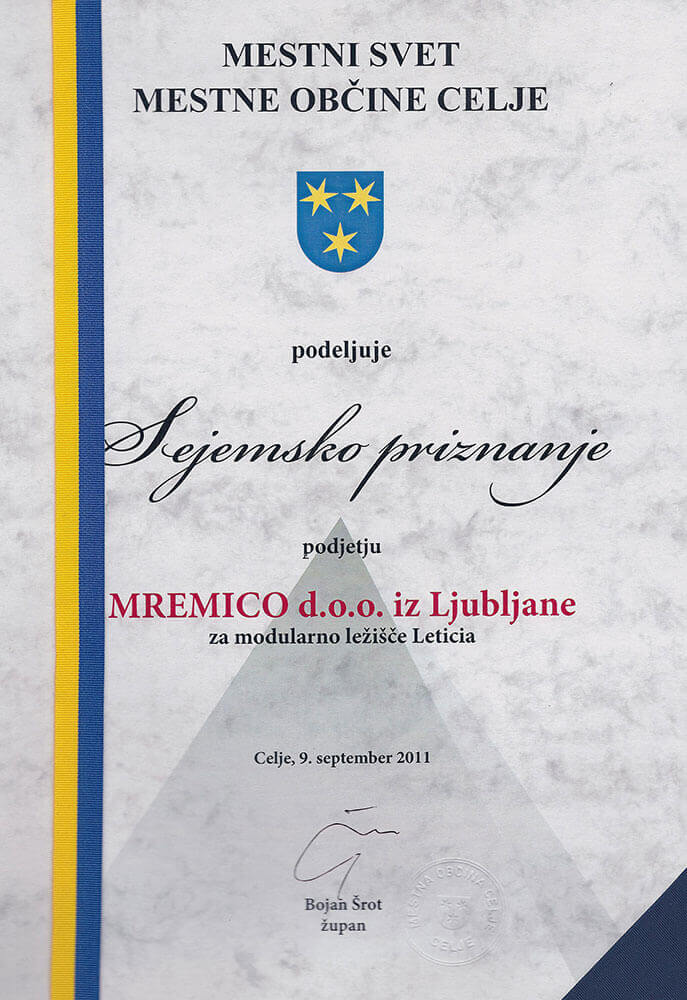 Sejemsko priznanje Celjskega sejma za modularno ležišče Leticia